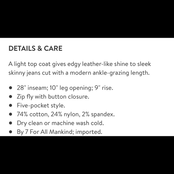 7 For All Mankind Coated Ankle Skinny Jeans (NWOT) - Picture 12 of 12